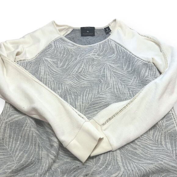 SCOTCH & SODA MAISON SCOTCH Palm Print Sweater Sweatshirt Relaxed Gray White 4 - Picture 9 of 13